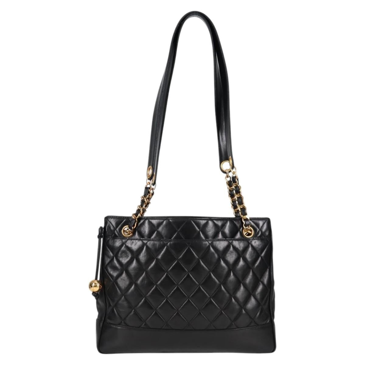 Chanel Vintage Shopping Tote Quilted Lambskin, BLACK, LEATHER, Tote bag