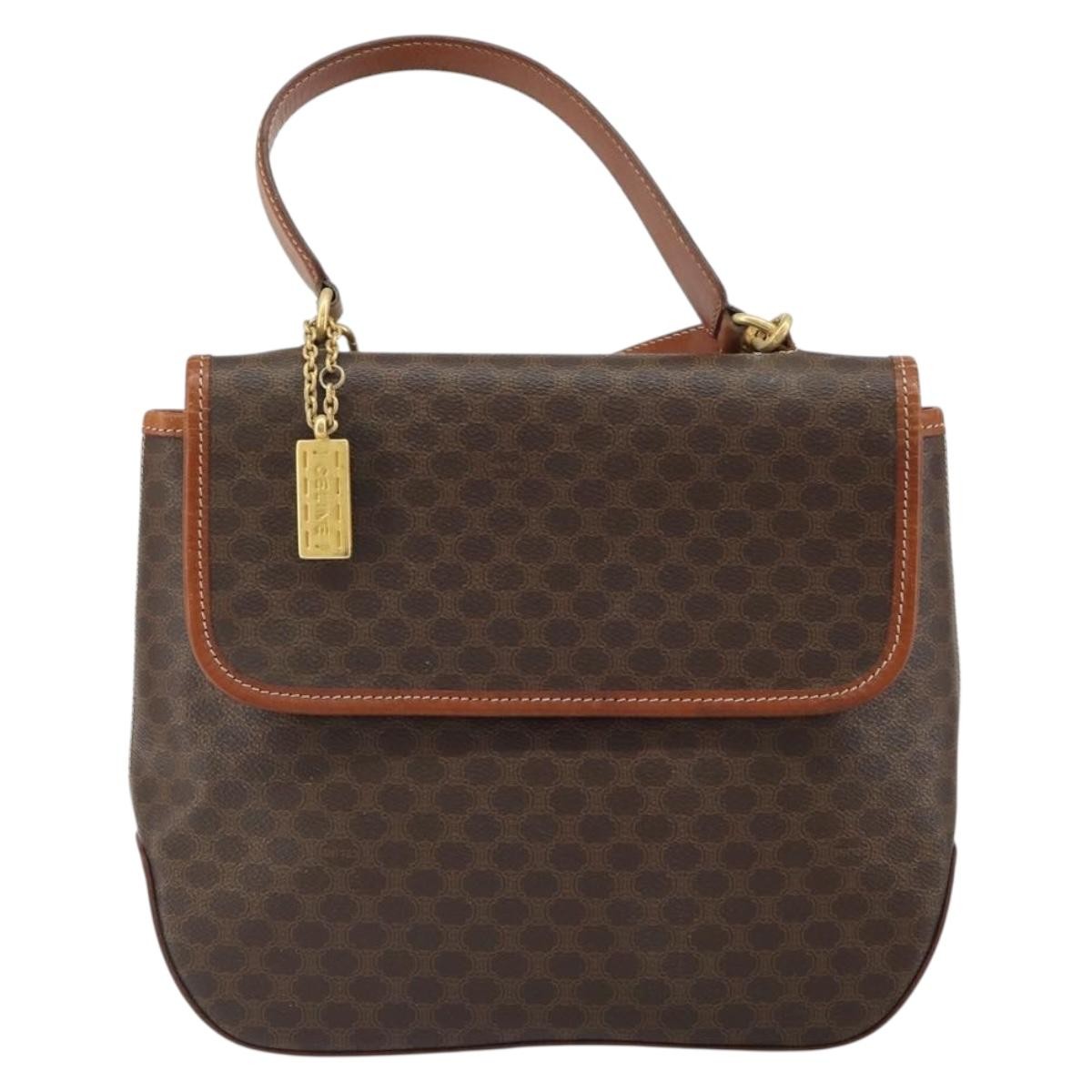 Celine Vintage Macadam Handbag Canvas and Leather, BROWN, CANVAS, Handbag