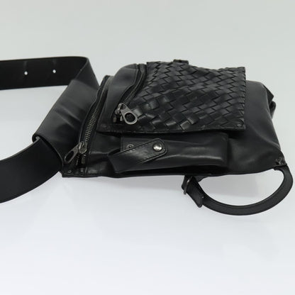 Bottega Veneta Utility Waist Bag Leather with Intrecciato, BLACK, LEATHER, Shoulder bag