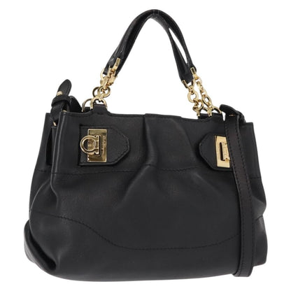 Salvatore Ferragamo W Chain Tote Leather, BLACK, LEATHER, Handbag