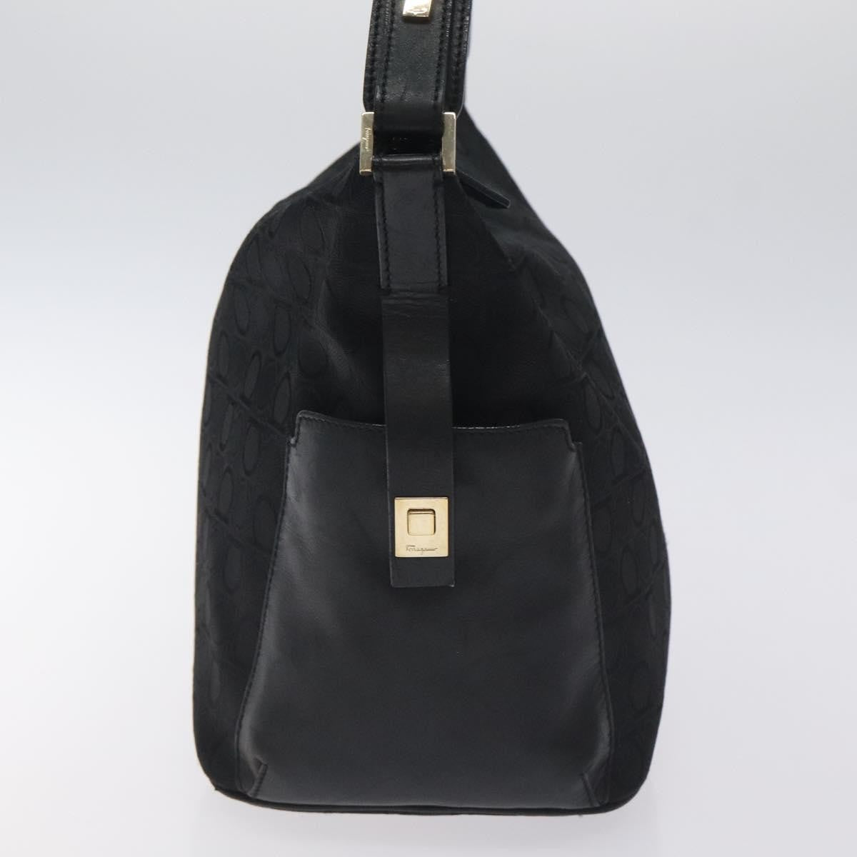 Salvatore Ferragamo Gancini Shoulder Bag Canvas, BLACK, CANVAS, Shoulder bag