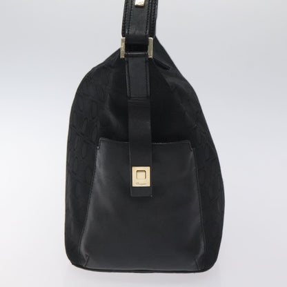Salvatore Ferragamo Gancini Shoulder Bag Canvas, BLACK, CANVAS, Shoulder bag