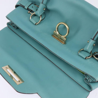 Salvatore Ferragamo Virna Satchel Leather, BLUE, LEATHER, Handbag