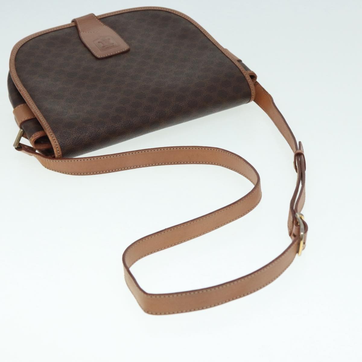 Celine Vintage Saddle Flap Shoulder Bag Macadam Coated Canvas, BROWN, CANVAS, Shoulder bag