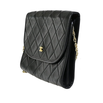 Chanel Vintage Round Flap Bag Quilted Lambskin, Black, Leather, Handbag
