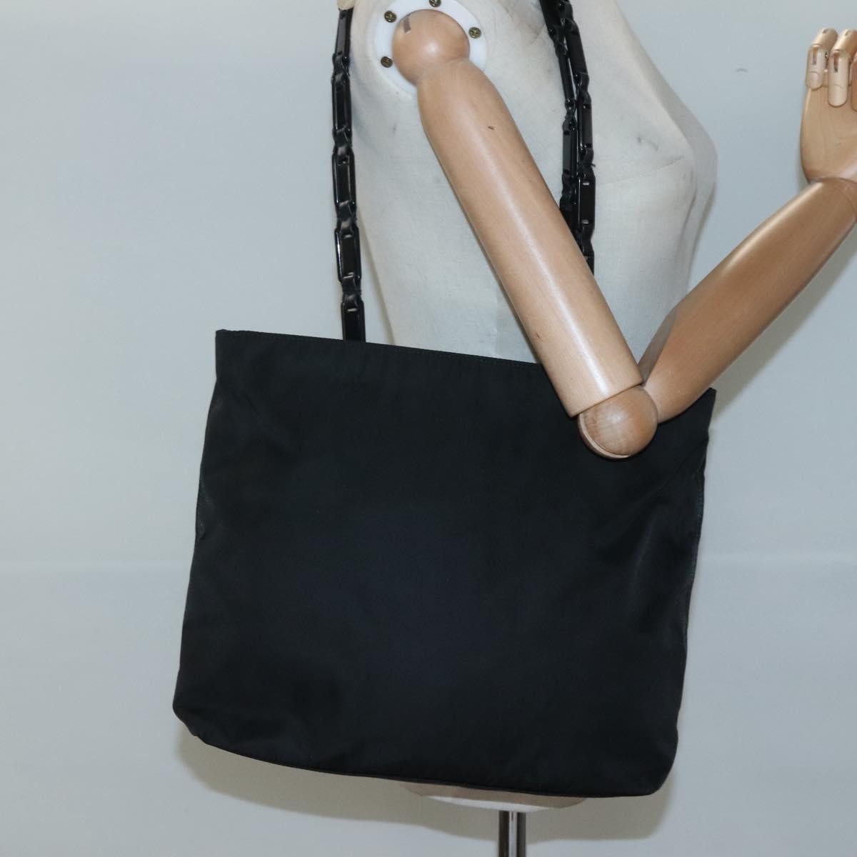 Prada Chain Shoulder Bag Tessuto, BLACK, NYLON, Shoulder bag