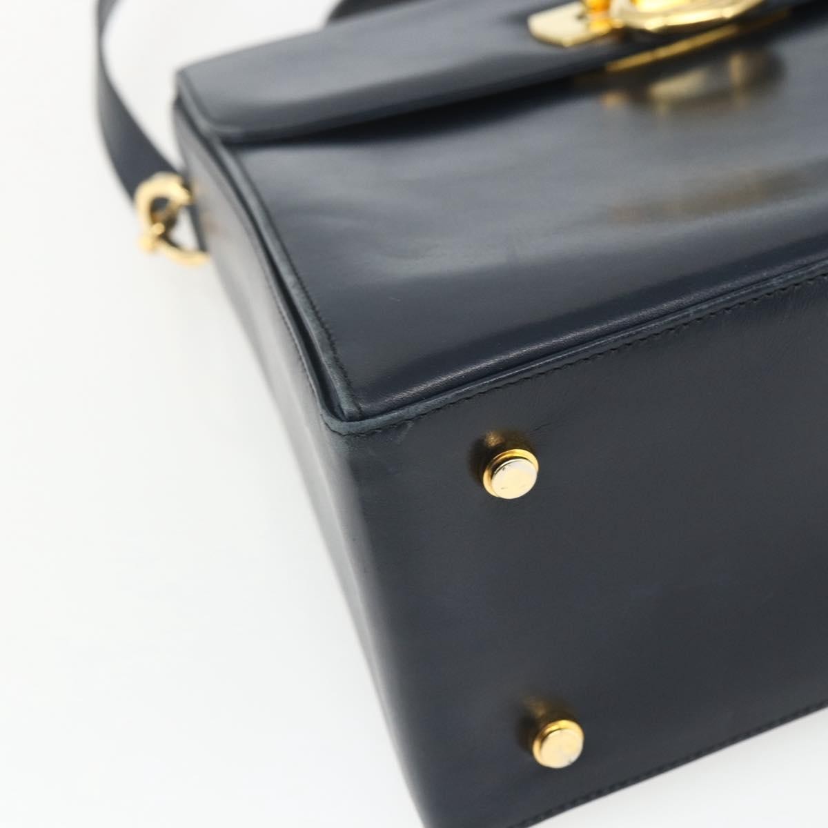 Salvatore Ferragamo Gancini Convertible Top Handle Bag Leather, NAVY, LEATHER, Handbag