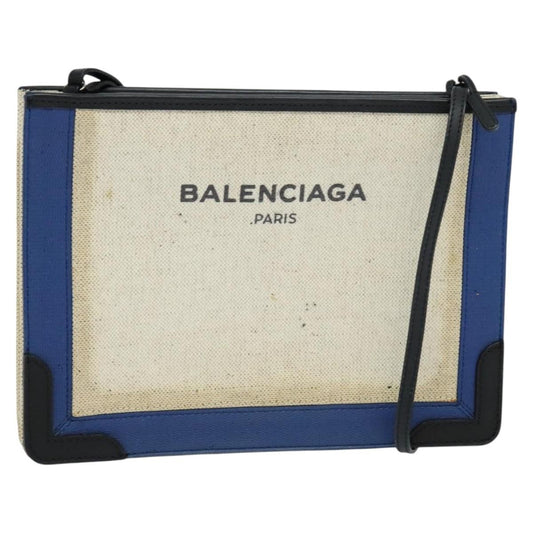 Balenciaga Navy Pochette Canvas and Leather, BEIGE, CANVAS, Shoulder bag