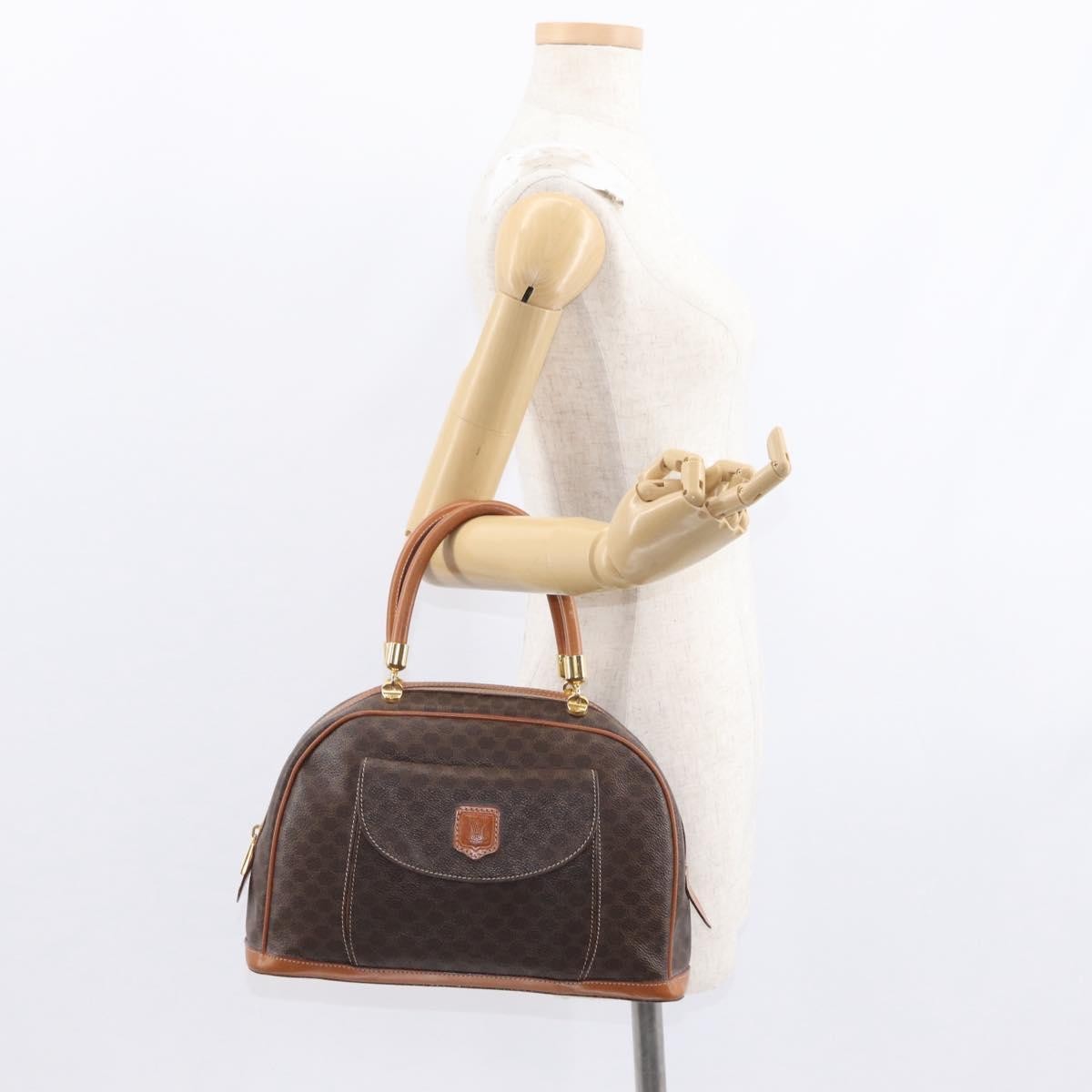 Celine Vintage Macadam Handbag Canvas and Leather, BROWN, CANVAS, Handbag