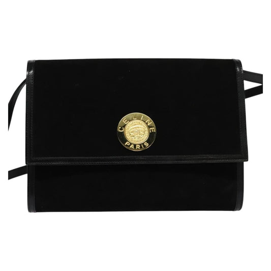 Celine Vintage Shoulder Bag Suede, BLACK, SUEDE, Shoulder bag