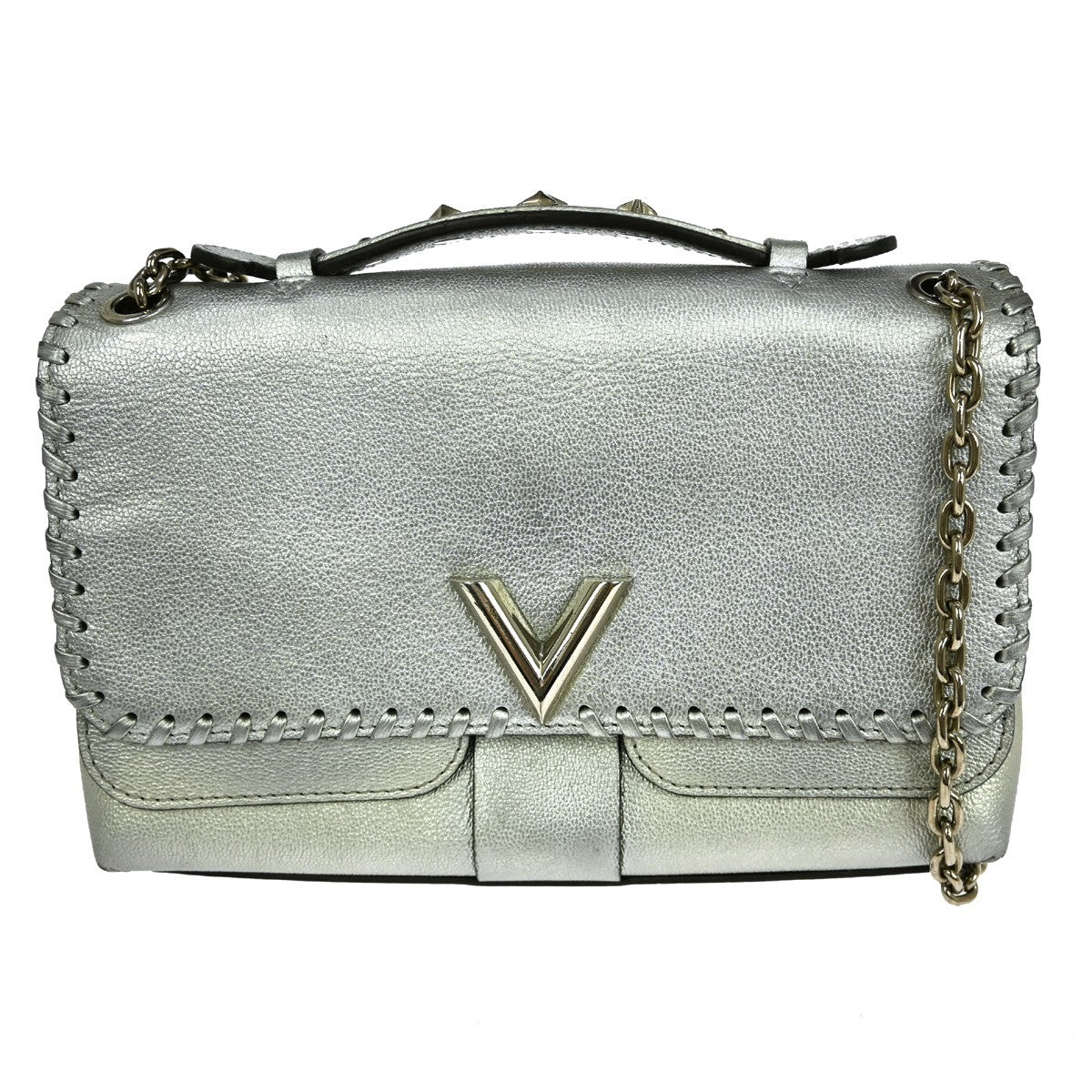 Louis Vuitton Very Chain Bag Whipstitch Leather, Silver, Leather, Handbag