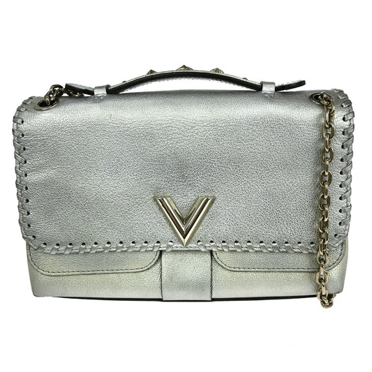 Louis Vuitton Very Chain Bag Whipstitch Leather, Silver, Leather, Handbag