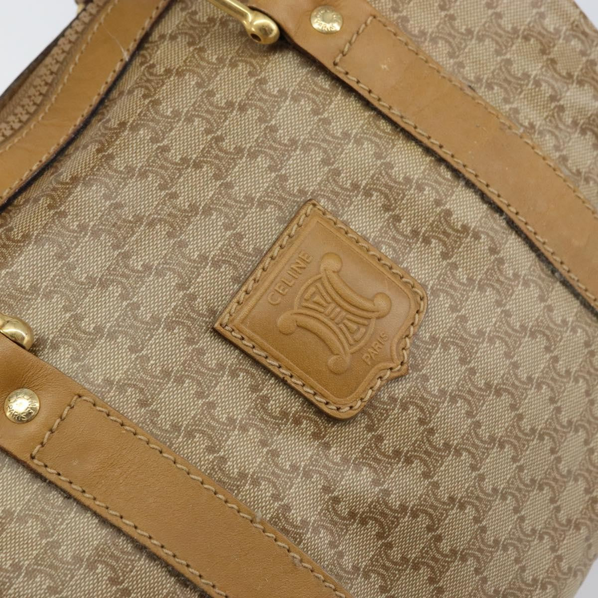 Celine Vintage Macadam Handbag Canvas and Leather, BEIGE, CANVAS, Handbag
