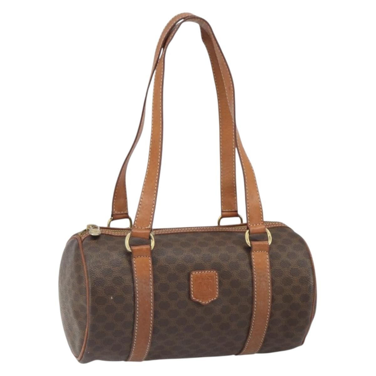 Celine Vintage Macadam Handbag Canvas and Leather, BROWN, CANVAS, Handbag