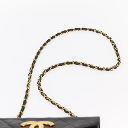 Chanel Vintage Envelope Flap Shoulder Bag Quilted Lambskin, BLACK, LEATHER, Shoulder bag