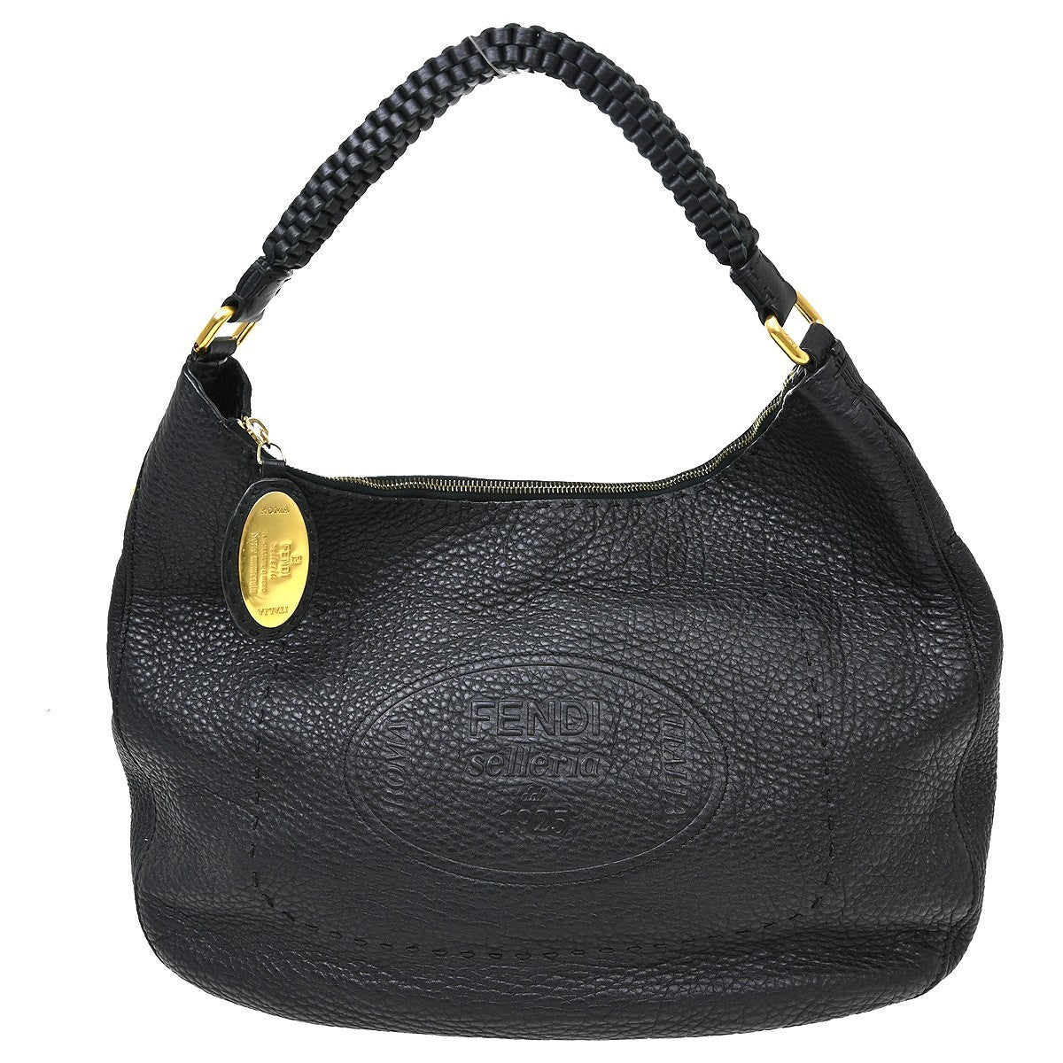 Fendi Selleria Hobo Leather, Black, Leather, Handbag