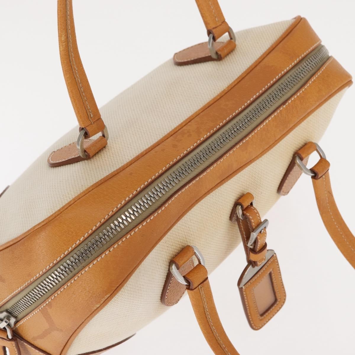 Prada Bowler Bag Canvas with Leather, BEIGE, CANVAS, Handbag