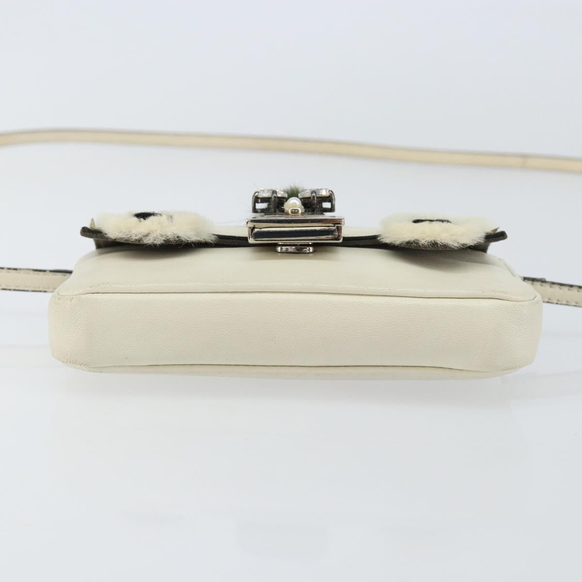 Fendi Monster Baguette Leather, WHITE, LEATHER, Shoulder bag