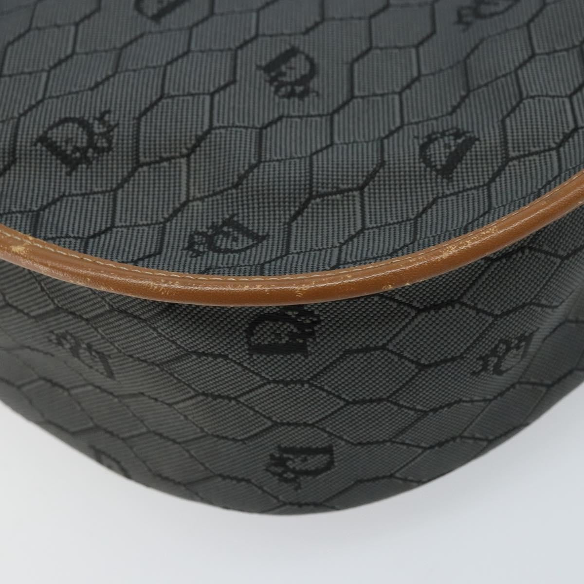 Christian Dior Vintage Honeycomb Flap Crossbody Bag Canvas and Leather, BLACK, CANVAS, Shoulder bag