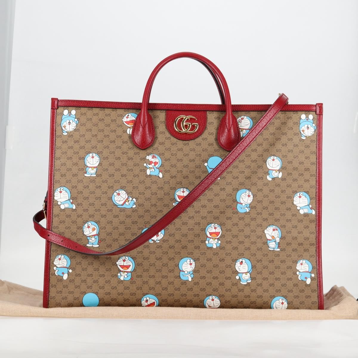 Gucci Doraemon Tote Printed Mini GG Coated Canvas, BROWN, CANVAS, Tote bag