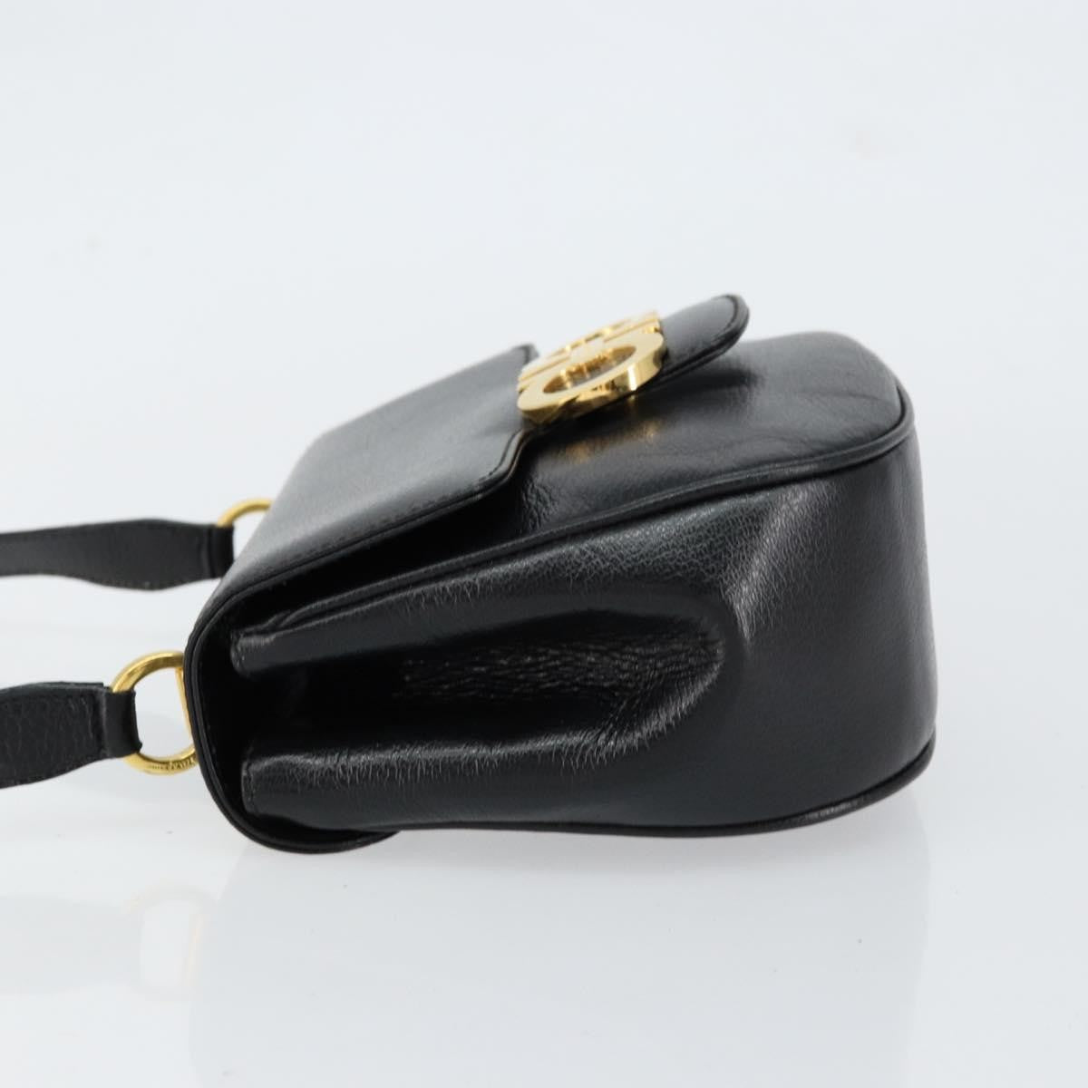Salvatore Ferragamo Gancini Shoulder Bag Leather, BLACK, LEATHER, Shoulder bag