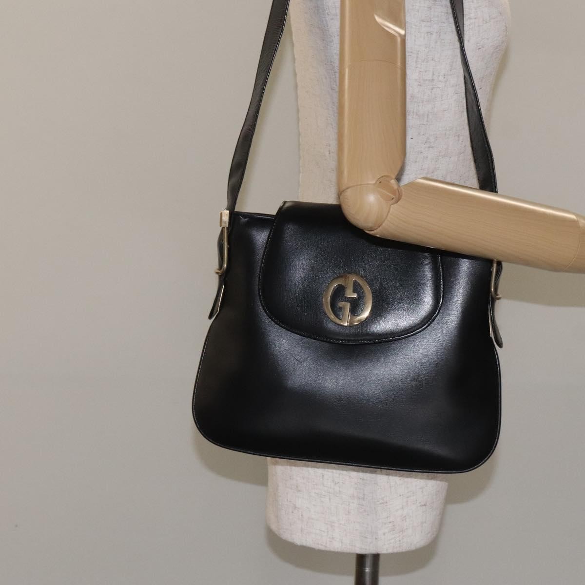 Gucci Vintage Flap Shoulder Bag Leather, BLACK, LEATHER, Shoulder bag