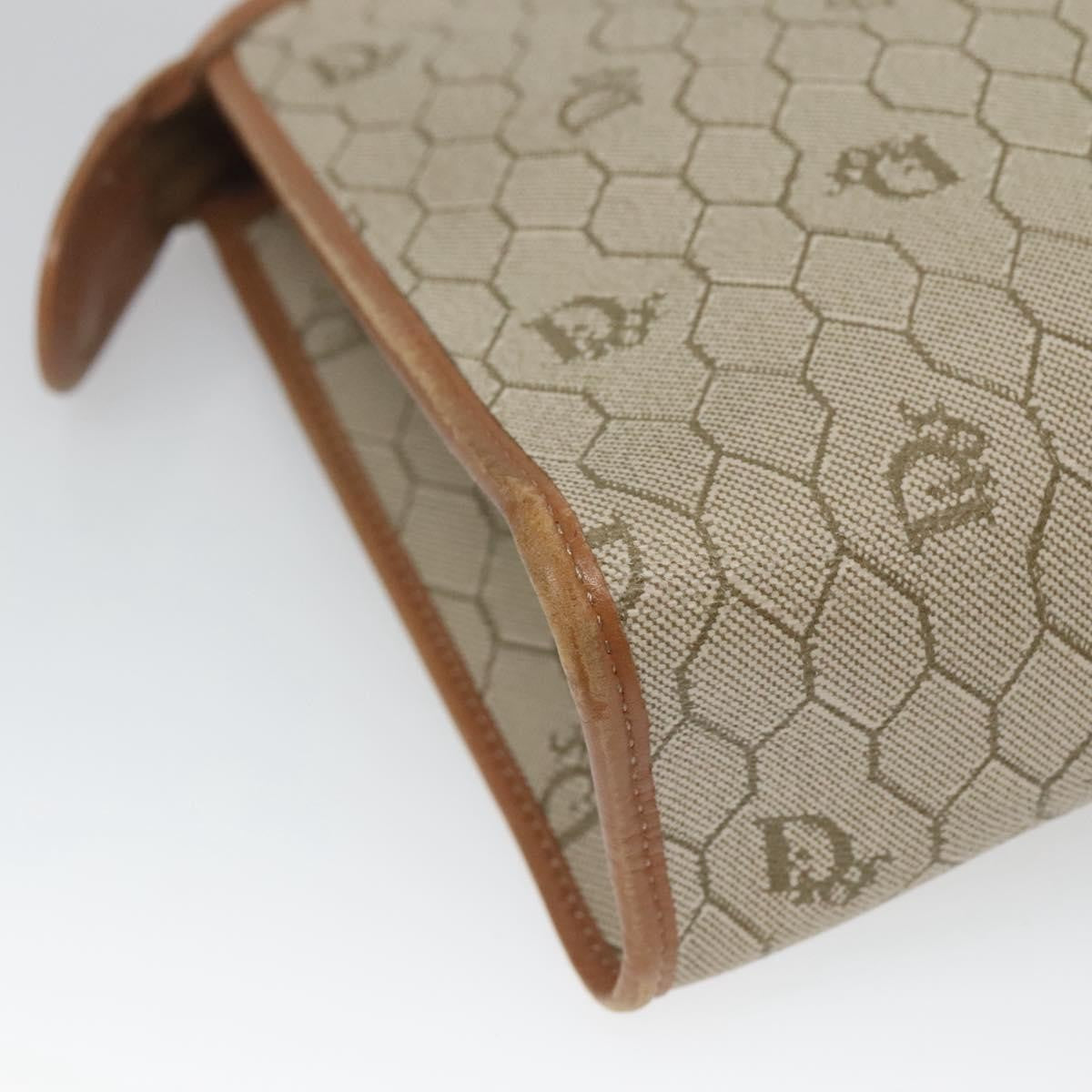 Christian Dior Vintage Honeycomb Zip Pouch Coated Canvas, BEIGE, CANVAS, Clutche & pouche