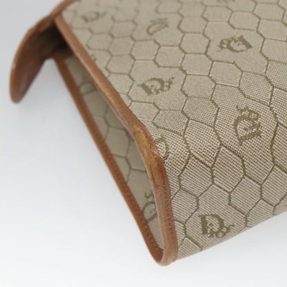 Christian Dior Vintage Honeycomb Zip Pouch Coated Canvas, BEIGE, CANVAS, Clutche & pouche