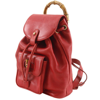 Gucci Vintage Bamboo Backpack Leather, Red, Leather, Backpack