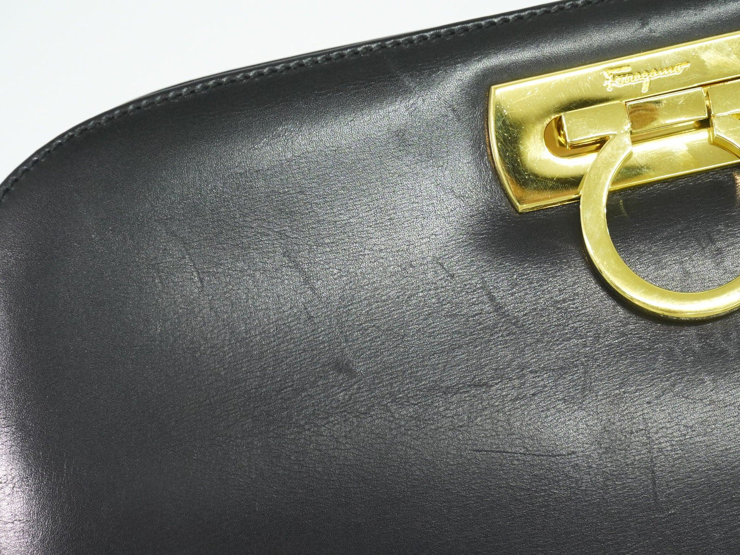 Salvatore Ferragamo Vintage Gancini Chain Shoulder Bag Leather, BLACK, LEATHER, Shoulder bag