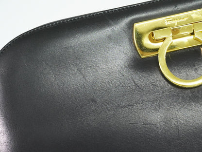 Salvatore Ferragamo Vintage Gancini Chain Shoulder Bag Leather, BLACK, LEATHER, Shoulder bag