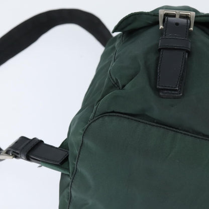 Prada Vela Double Front Pocket Backpack Tessuto with Saffiano Leather, Khaki, Nylon, Backpack