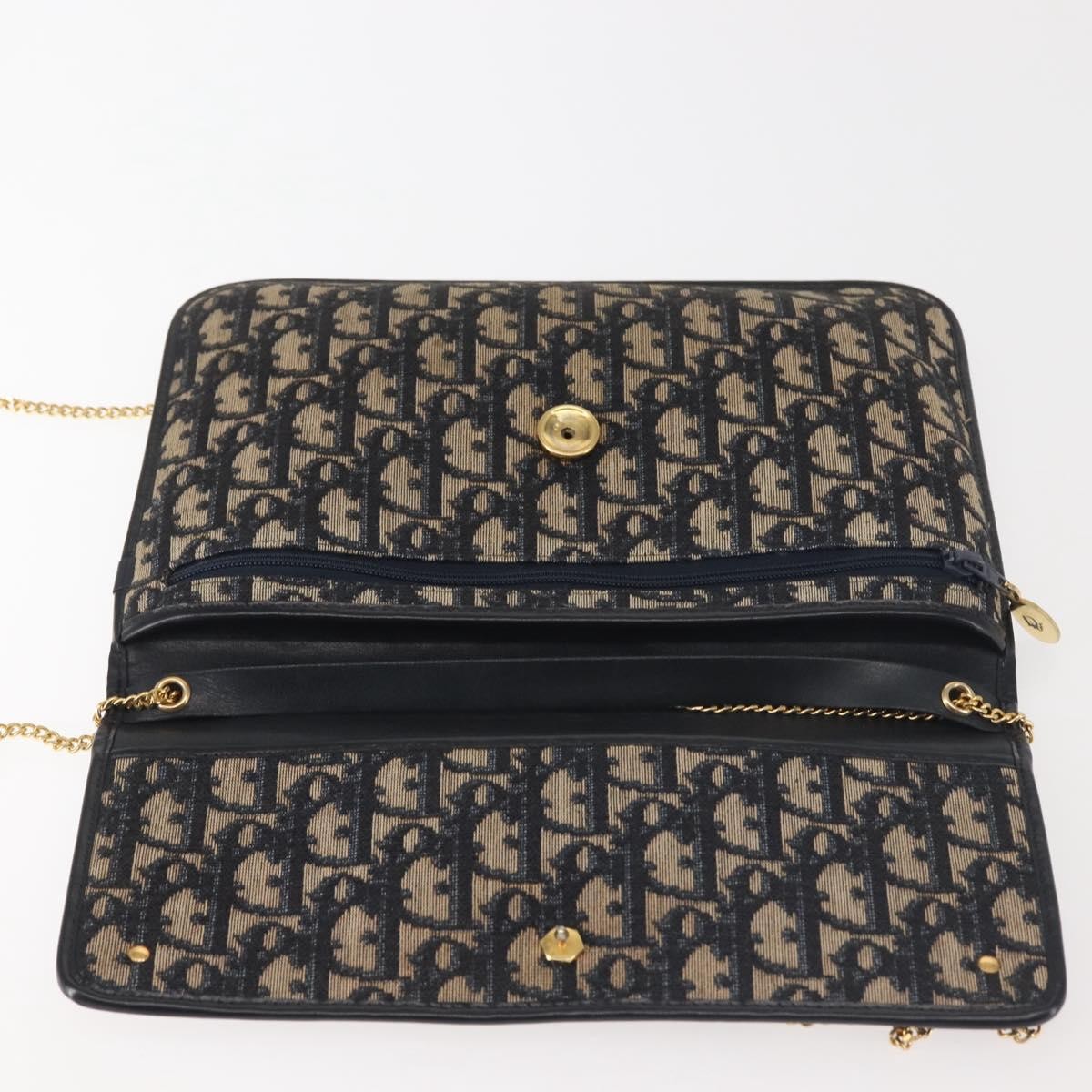 Christian Dior Vintage Trotter Flap Shoulder Bag Canvas, NAVY, CANVAS, Shoulder bag