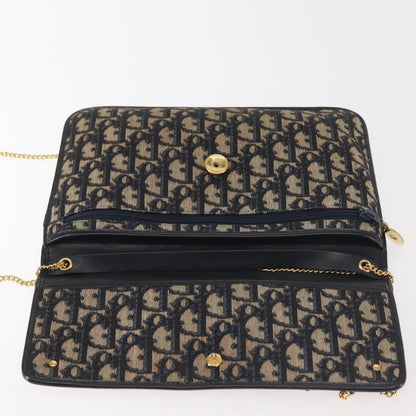 Christian Dior Vintage Trotter Flap Shoulder Bag Canvas, NAVY, CANVAS, Shoulder bag
