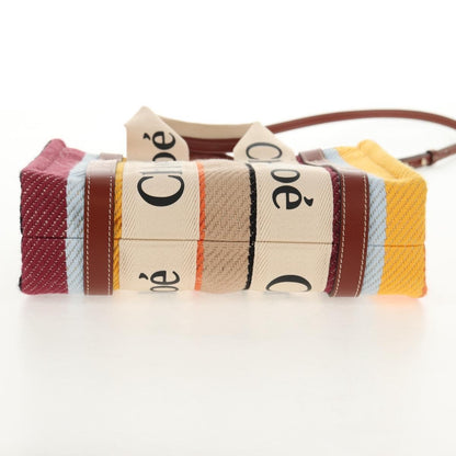 Chloe Woody Tote Canvas with Leather, MULTICOLOUR, CANVAS, Tote bag
