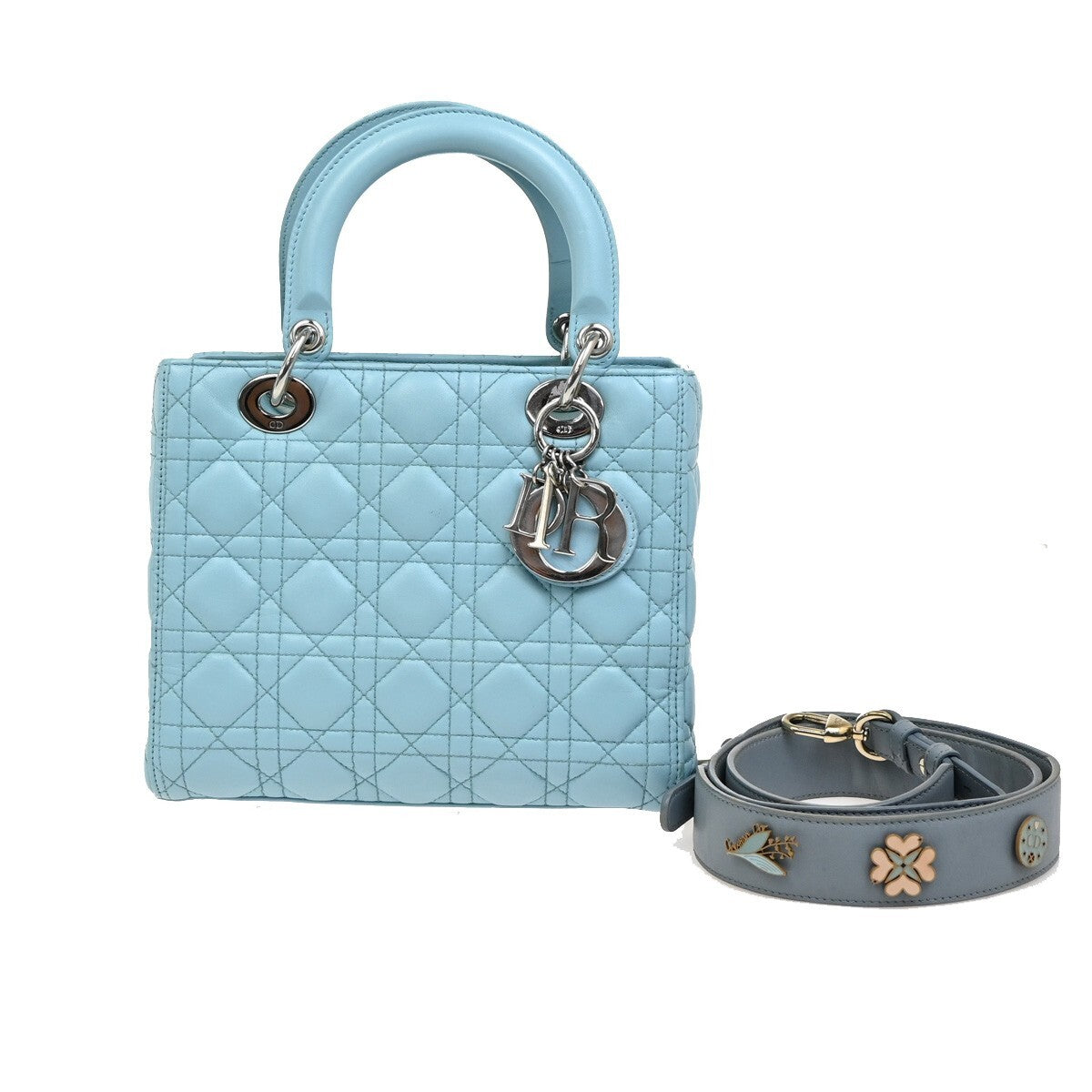 Christian Dior Lady Dior Bag Leather, BLUE, LEATHER, Handbag