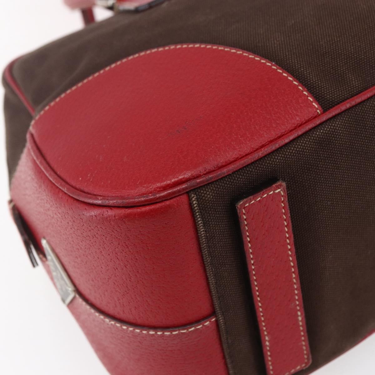 Prada Bowler Bag Canvas with Leather, BROWN, CANVAS, Handbag
