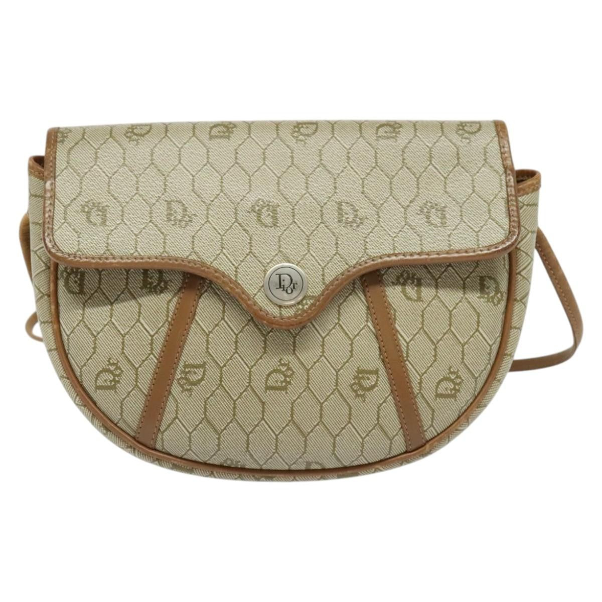 Christian Dior Vintage Honeycomb Flap Crossbody Bag Canvas and Leather, BEIGE, CANVAS, Crossbody bag