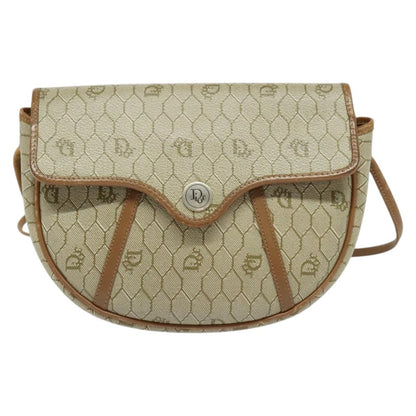 Christian Dior Vintage Honeycomb Flap Crossbody Bag Canvas and Leather, BEIGE, CANVAS, Crossbody bag