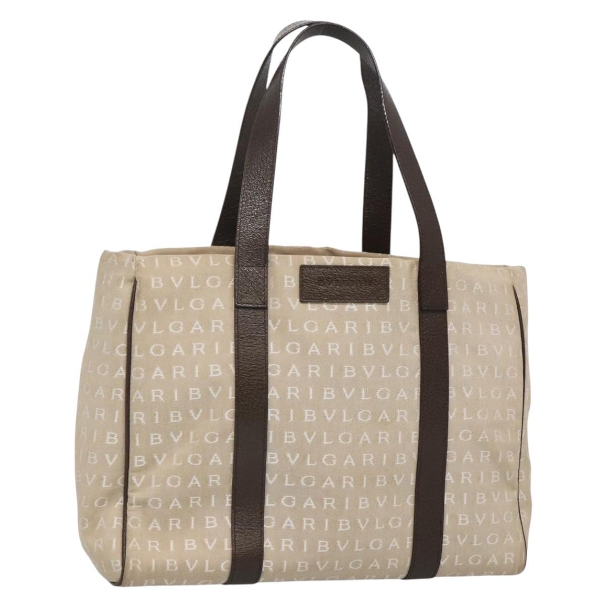 Bvlgari B.Zero1 Logomania Bag Canvas with Leather, Beige, Canvas, Tote Bag