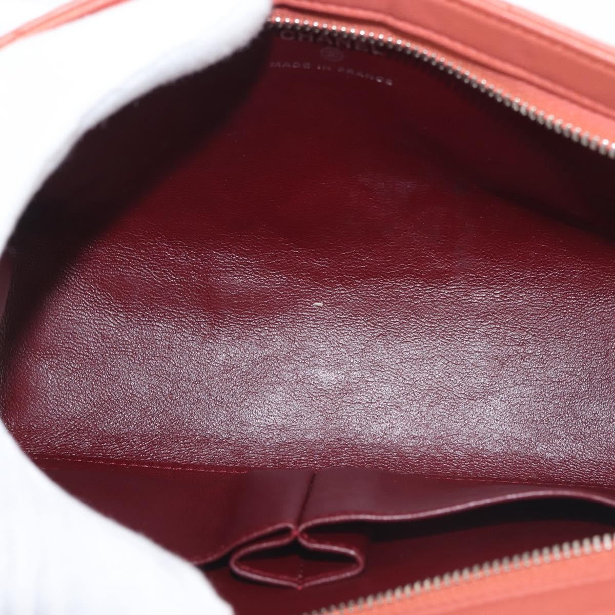 Chanel Classic Double Pocket Zip Pouch Quilted Lambskin, ORANGE, LEATHER, Clutche & pouche