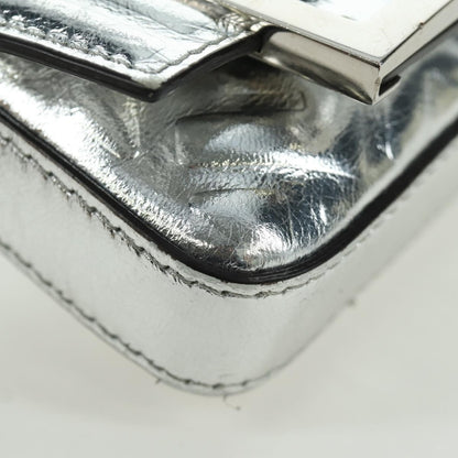 Fendi Chain Baguette Charm Bag Zucca Embossed Leather, Silver, Canvas, Clutch