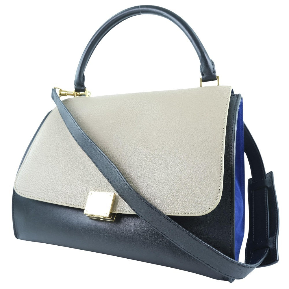 Celine Trapeze Bag Leather with Suede, BLACK, LEATHER, Bag