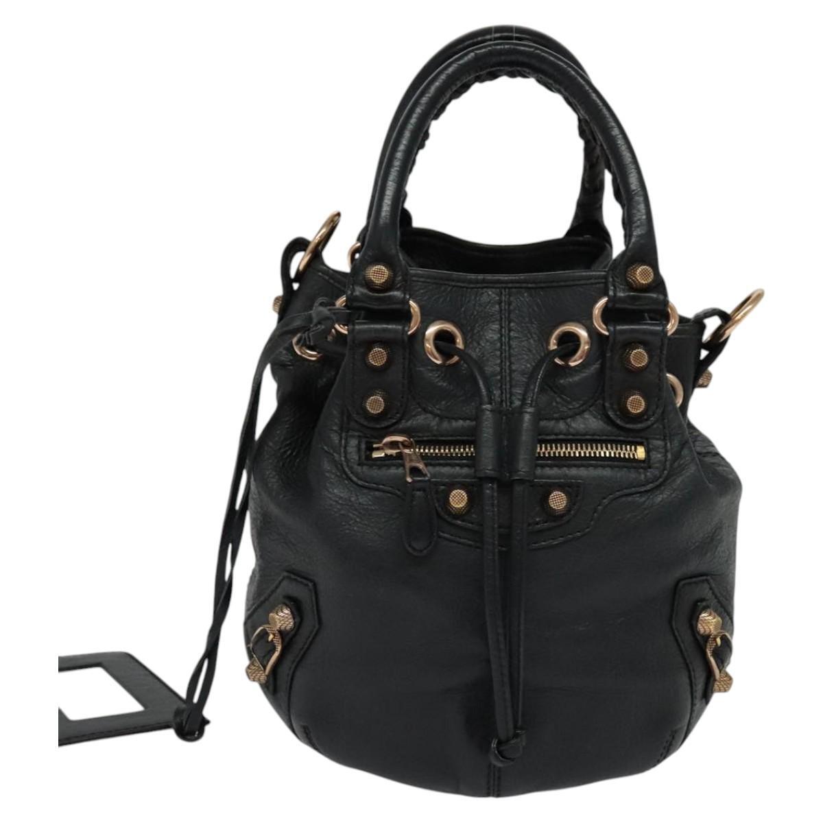 Balenciaga Pom Pon Giant Studs Bag Leather, BLACK, LEATHER, Handbag
