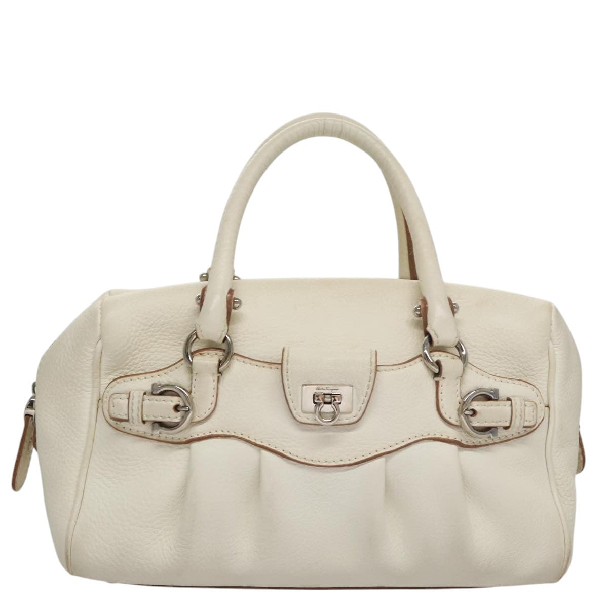 Salvatore Ferragamo Gancini Buckle Shoulder Bag Leather, WHITE, LEATHER, Handbag