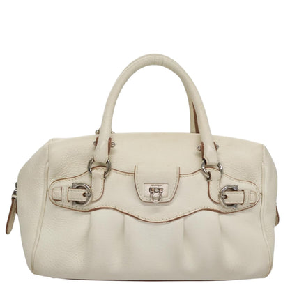 Salvatore Ferragamo Gancini Buckle Shoulder Bag Leather, WHITE, LEATHER, Handbag