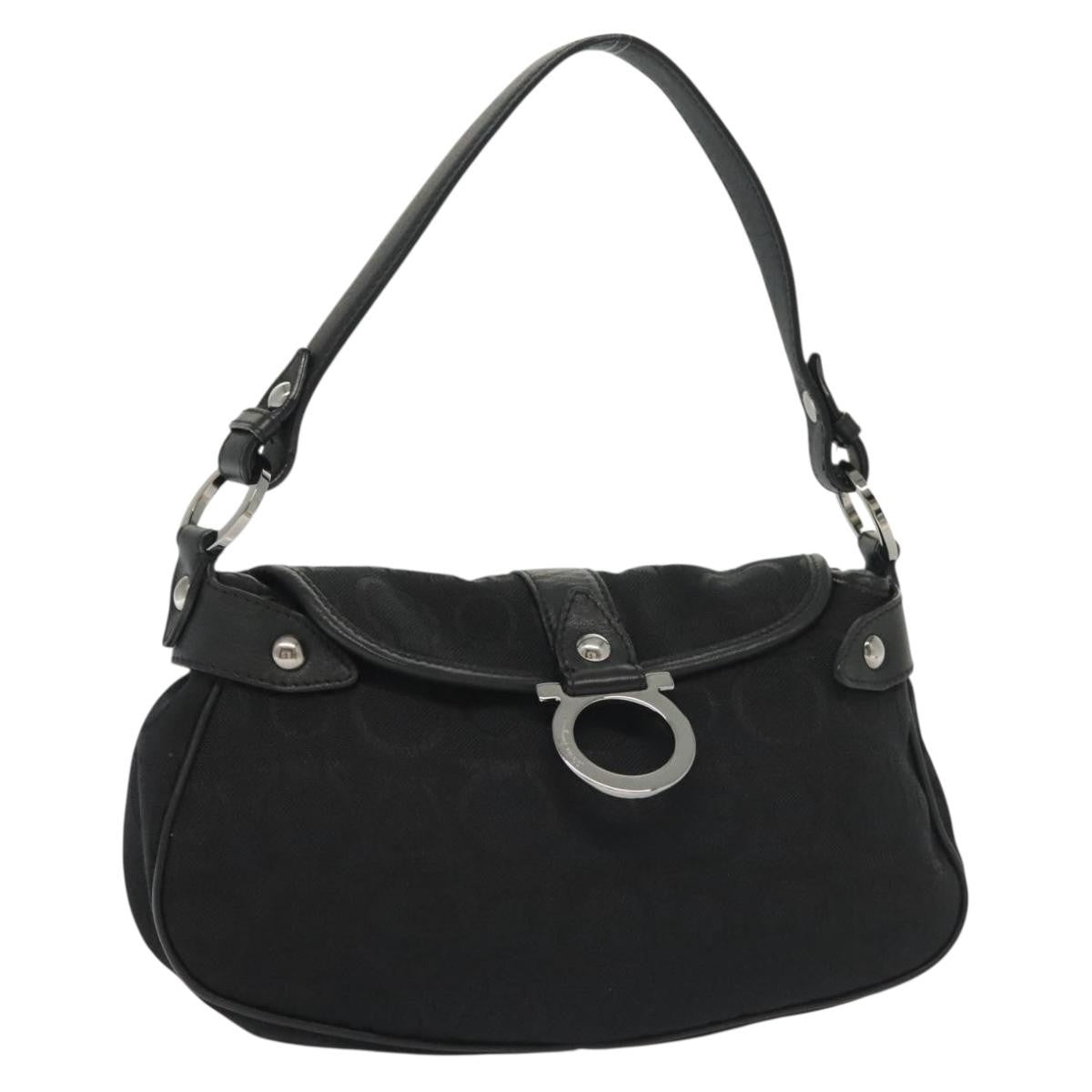 Salvatore Ferragamo Gancini handbag Canvas, BLACK, CANVAS, Handbag