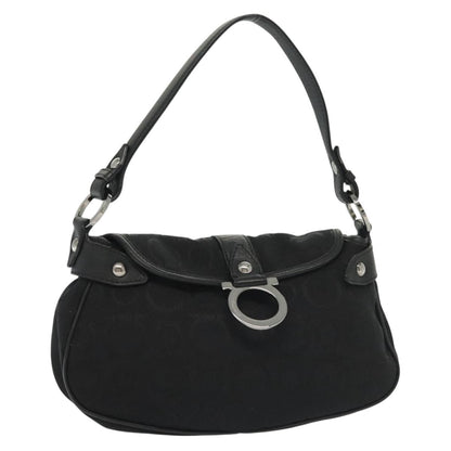 Salvatore Ferragamo Gancini handbag Canvas, BLACK, CANVAS, Handbag