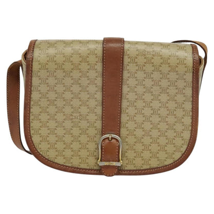 Celine Vintage Macadam Shoulder Bag Canvas and Leather, Beige, Canvas, Shoulder Bag