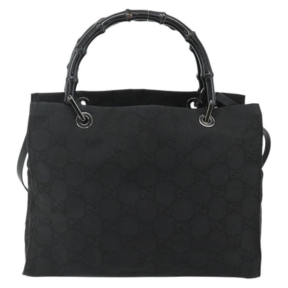 Gucci Vintage Bamboo Handle Tote GG Canvas, Black, Canvas, Tote Bag